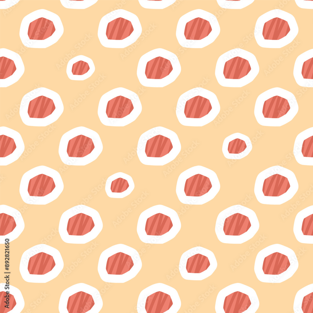 Poster geometric colorful gem shape seamless pattern. cutouts abstract polka dots repeat background. retro 