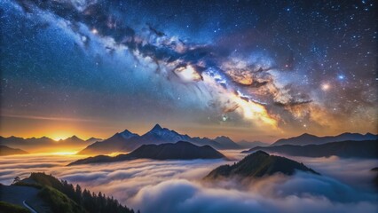 Milky Way Above the Clouds with Mountain Silhouette, Milky Way , Mountain Silhouette , Night Sky , Landscape