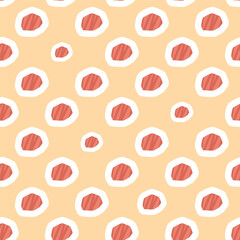 Geometric colorful gem shape seamless pattern. Cutouts abstract polka dots repeat background. Retro round stickers endless cover. Vector hand drawn illustration.