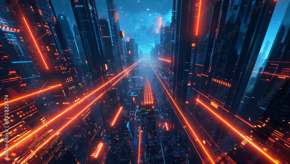 Poster wi-fi network connection in smart city with nighttime cityscape. big data connection technology conc