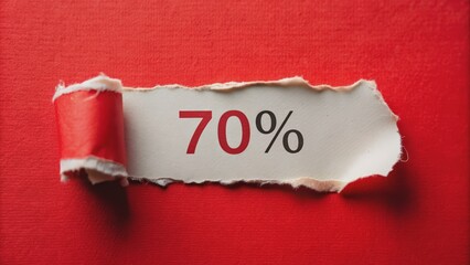 Red Torn Paper with 70% Text, Red, Torn paper, Discount, Sale, Percentage
