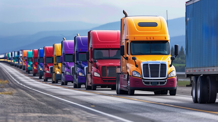 Naklejka premium Colorful Semi-Trucks on Highway Lane ..