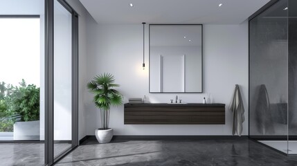 Modern Bathroom Design Stylish Vanity Customizable Art Frame and Natural Light in Contemporary Interior Nikon D7500 Shot