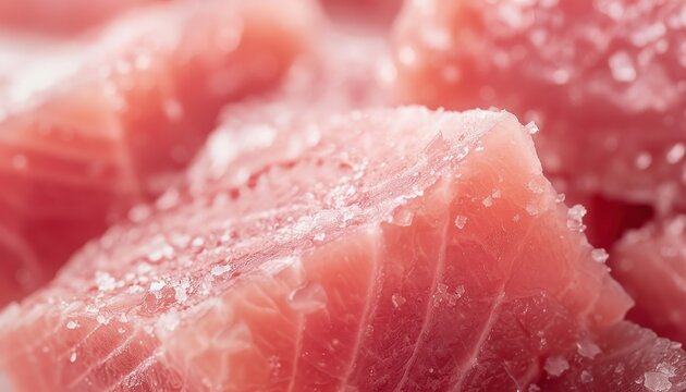 A close-up of a piece of toro sashimi, emphasizing the rich, fatty texture and pink hue of the prized cut of tuna