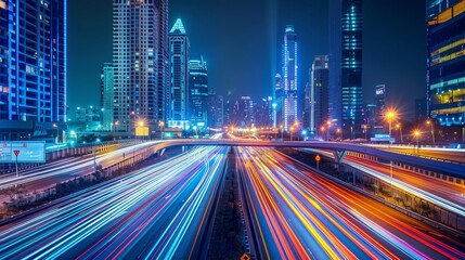 Fototapeta premium Neon Nightscapes Urban Energy and Motion Captured in Stunning Detail with Canon EOS R6