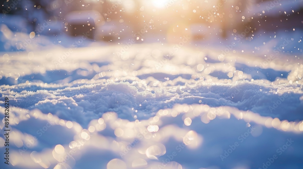 Poster white snow shining in sunlight with shallow depth of field