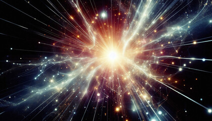 Naklejka premium Luminous lines and shapes converging in a celestial-inspired composition, reminiscent of a starry night sky, ideal for creating a dreamy and magical ambiance