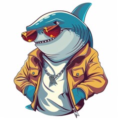 Fototapeta premium Shark Nautical animal fashion cartoon isolated whitebackground 16:9