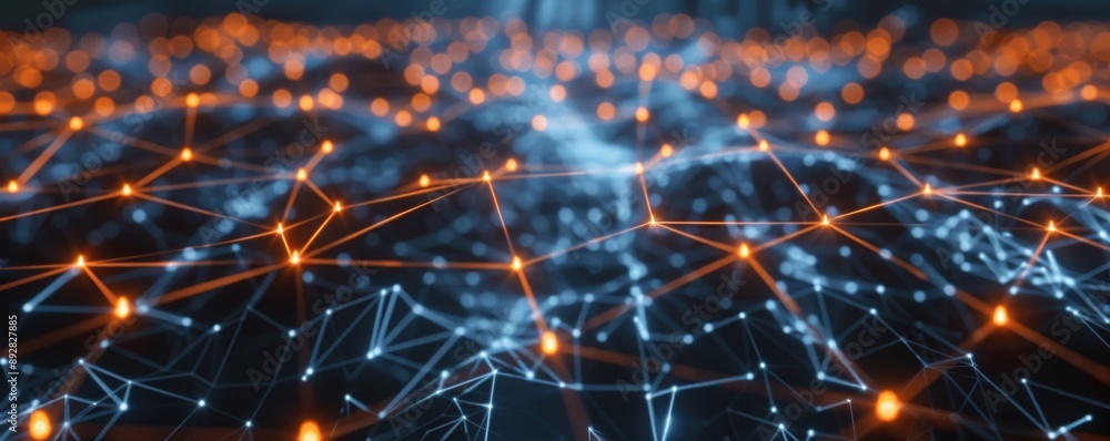 Aufkleber a digital network with glowing nodes and data pathways, creating a web-like structure against a dark