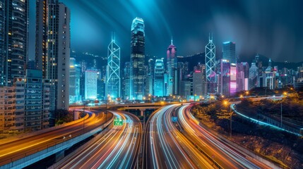 Fototapeta premium City Lights Vibrant Skyline and Dynamic Highways at Night Urban Energy Captured with Nikon Z6 II