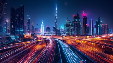 City Lights Vibrant Skyline and Dynamic Highways at Night Urban Energy Captured with Nikon Z6 II