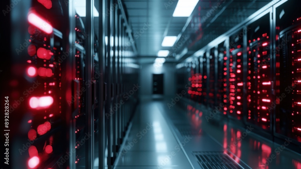 Aufkleber a futuristic server room with red error lights blinking on several servers