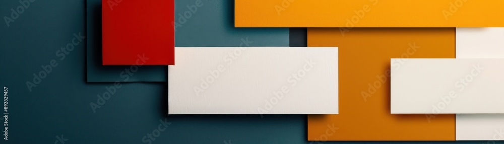 Poster a minimalist abstract design with bold blocks of color and a large white copy space at the top