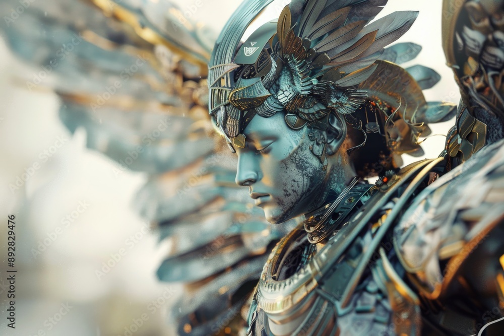 Poster a detailed shot of an angel statue with intricate features and expressions