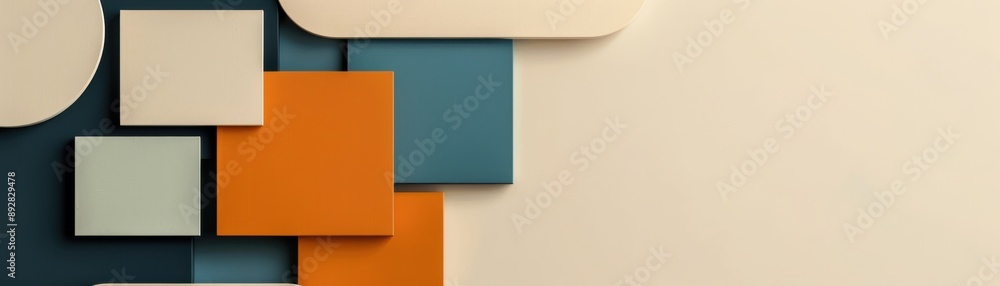 Poster a minimalist abstract design with bold blocks of color and a large white copy space at the top
