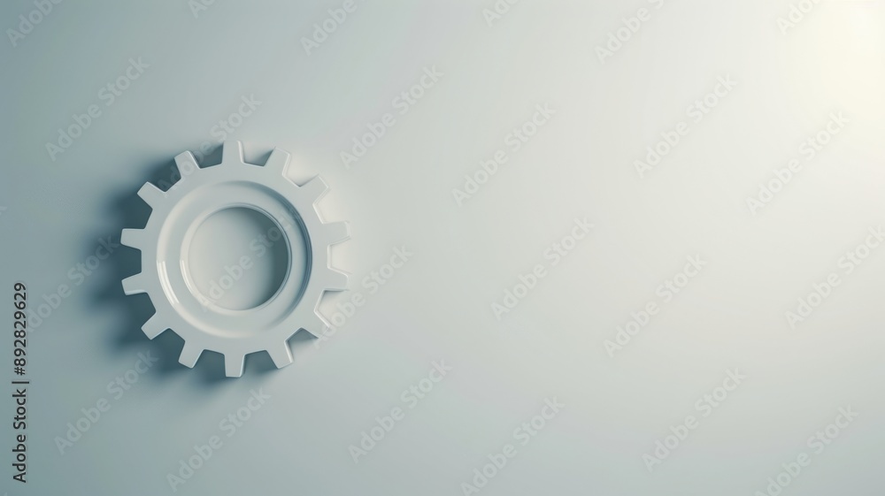 Poster a minimalist design featuring a single large gear in the bottom left corner, with the rest of the ca