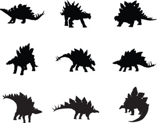 A silhouette collection of stegosaurus dinosaurs for artwork compositions
