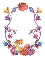 Watercolor Autumn floral border PNG. Thanksgiving frame, hello autumn