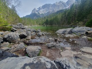 Landscape of Eibsee lake in Germany, Bavaria.