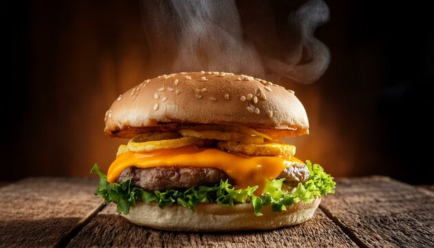 Cheeseburger suculento com an&eacute;is de cebola fumegantes