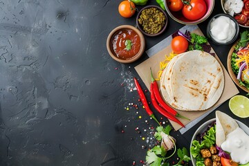 Mexican Food Ingredients Flat Lay Background