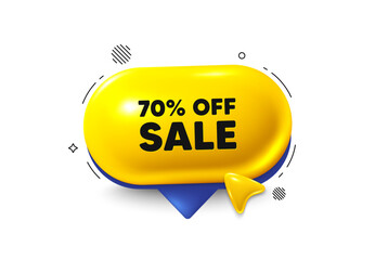 Offer speech bubble 3d icon. Sale 70 percent off discount. Promotion price offer sign. Retail badge symbol. Sale chat offer. Speech bubble cursor banner. Text box balloon. Vector