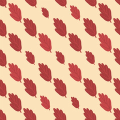 Autumn red leaves seamless pattern. Fall forest foliage repeat background. Vector hand drawn flat illustration.