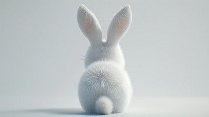 Fototapeta premium white rabbit from the back, fluffy bunny tail, easter white background