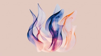 Obraz premium A vibrant abstract painting showcases swirling shades of blue, orange, and pink smoke on a delicate pink backdrop