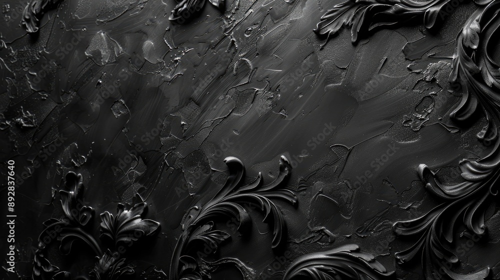 Poster black textured surface with elegant swirling patterns and gloss finish
