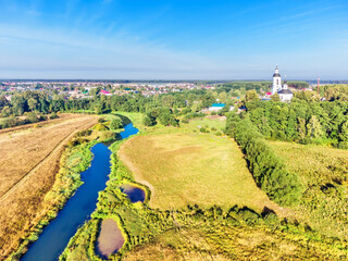 Drone aerial view river landscape