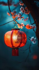 Fototapeta premium Chinese red lantern in the night of Chinese New Year of happiness