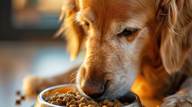 senior dog eating specialized senior dog food designed to meet the nutritional needs of aging pets, promoting health and vitality in older dogs.