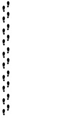 Isolated vertical row of black shoe footprints on the left side of a white background, following a fixed path. Copy space included.
