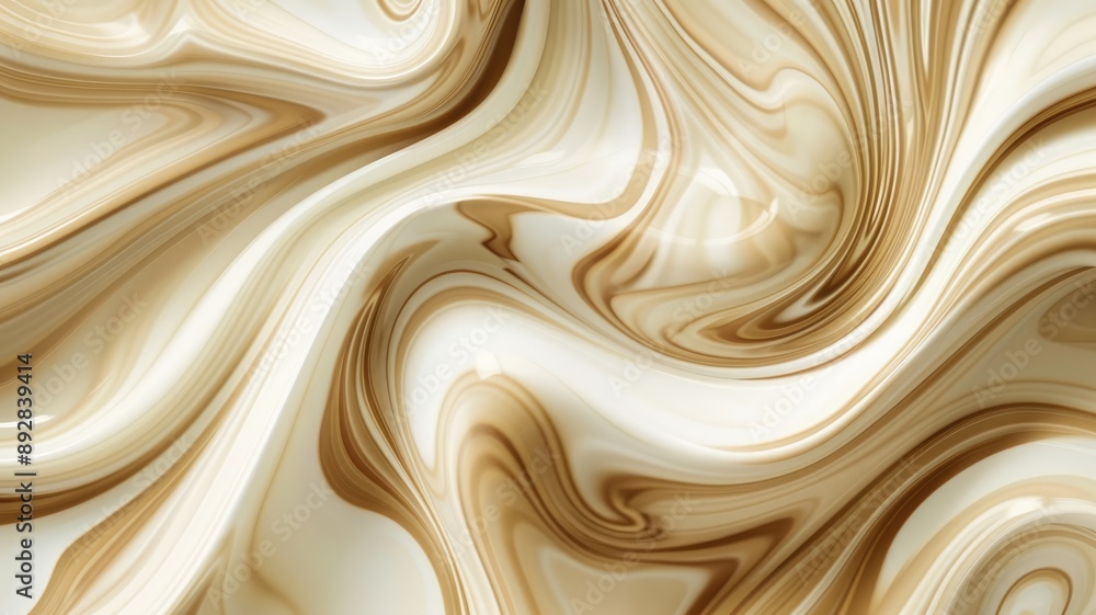 Poster abstract swirled pattern with creamy brown and white tones simulating marble texture