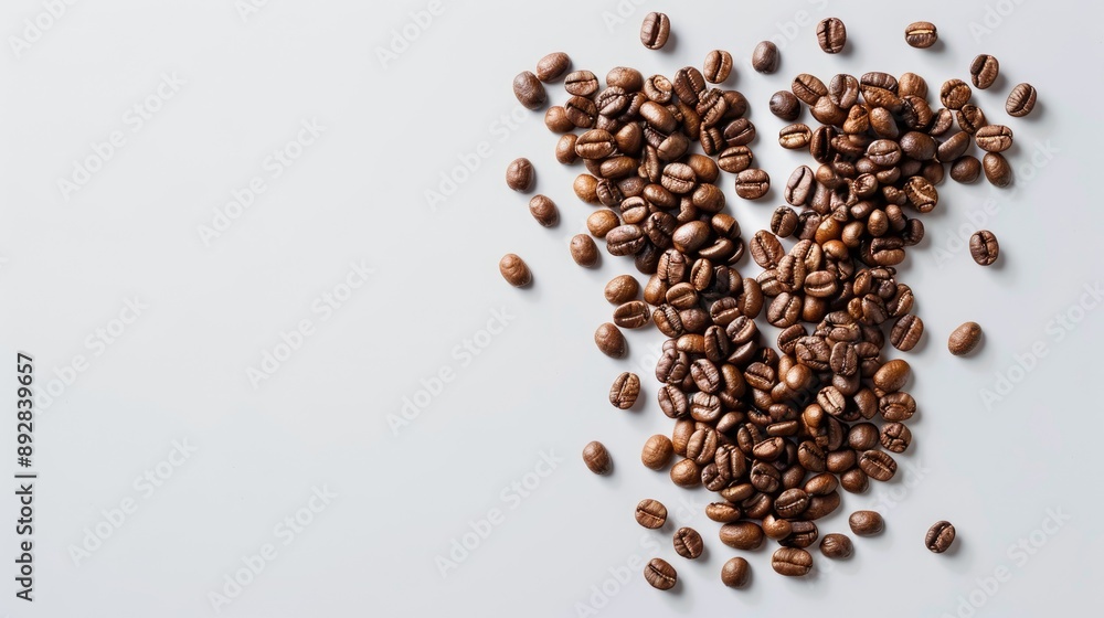 Aufkleber top view of letter v with coffee beans on white background with space for messages