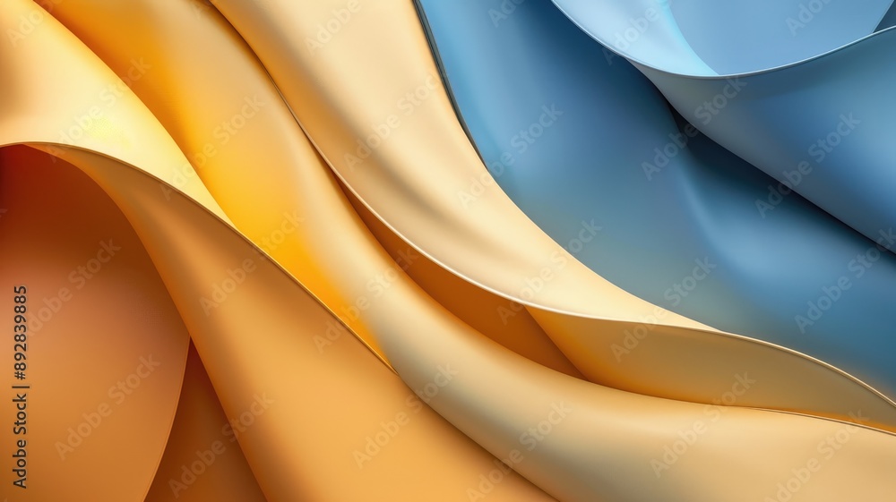 Poster abstract image of flowing shapes in blue and orange hues with smooth texture