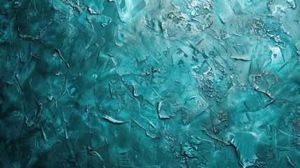 Textured turquoise surface with peeling paint and rough patterns
