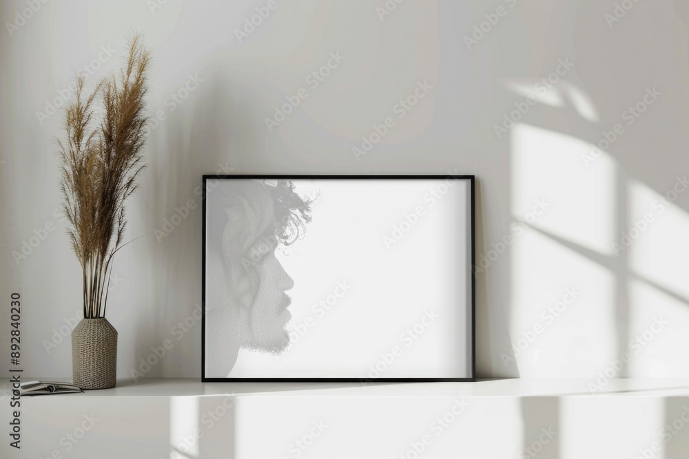 Aufkleber a simple scene of a picture frame placed on a shelf alongside a decorative vase