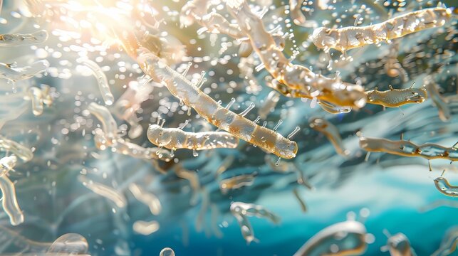 Pile of legionella bacteria with flagella, biofilm, sideview, background water, intricate details, underwater photography, Generative AI illustrations 