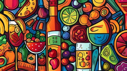 Abstract background of a food and drink color cover images for adults, color background, sharp and bold lines art, Generative AI illustrations. 