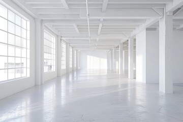 Commercial Interior Painting. Blank White Room in Unfinished Building Renovation