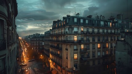 A city at night with a street lamp and a building with a street light in the background, Generative AI illustrations.