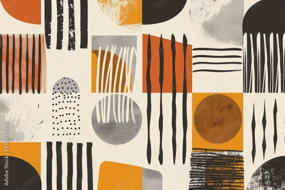 Poster Abstract shapes in various sizes and colors on a clean white surface