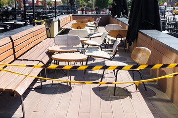 Closed summer terrace of cafe or restaurant