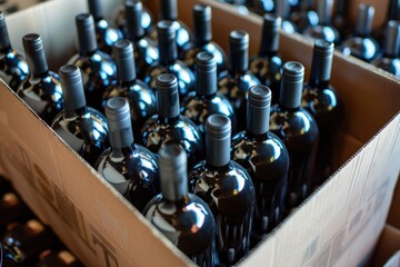 Wine Shipment. Delivery of Californian Wine Bottles in Box by Company