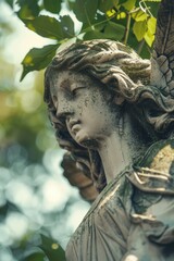 Obraz premium A detailed view of an angel's face, suitable for use in religious or inspirational contexts