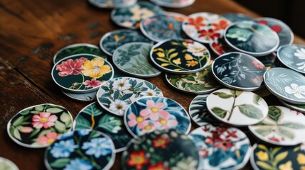 A colorful display of various plates on a table, ideal for use in food-related or decorative contexts