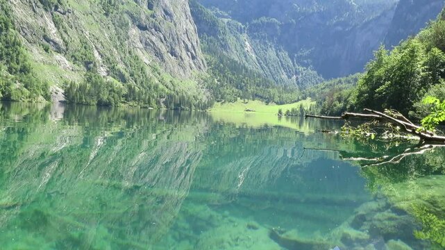 Lake Obersee, Berchtesgaden, Bavaria, germany. Nature landscape, reserve national park. Spectacular view Alps mountain and Lake Obersee. Konigsee panorama. 
