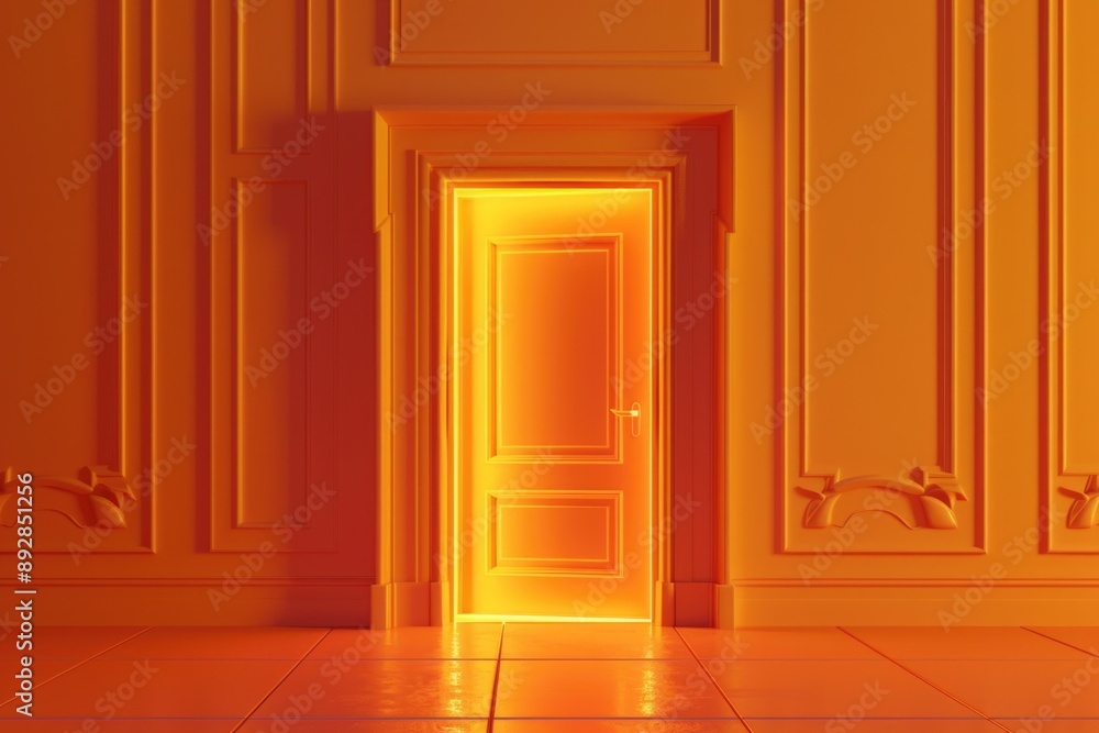 Poster a room with a tiled floor and an open door, ideal for interior design or architecture images